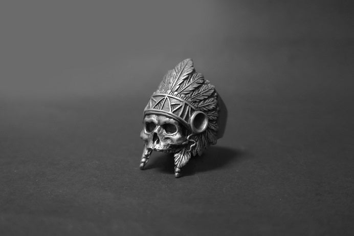 Native American Apache Chief Head Ring For Men – Stainless Steel, Retro Biker Style, Silver/Black